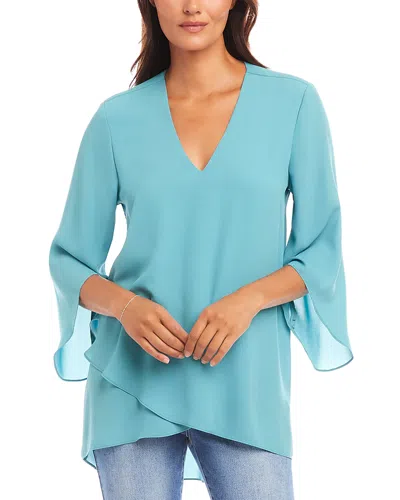 Karen Kane Bracelet Sleeve Popover Blouse In Aqua