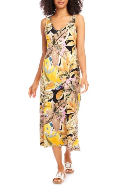 Karen Kane Brigitte Floral Sleeveless Midi Tank Dress In Yellow Print