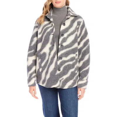 Karen Kane Brushed Wool Blend Shirt Jacket In Cream/gray
