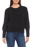 Karen Kane Button Cuff Crewneck Sweater In Black