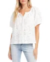 Karen Kane Button Front Lace Eyelet Top In Off White