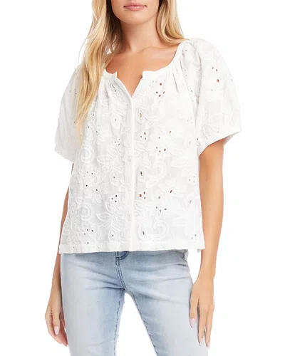 Karen Kane Button Front Lace Eyelet Top In Off White