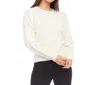 Karen Kane Button Cuff Crewneck Sweater In White