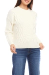 Karen Kane Cable Crewneck Sweater In Cream