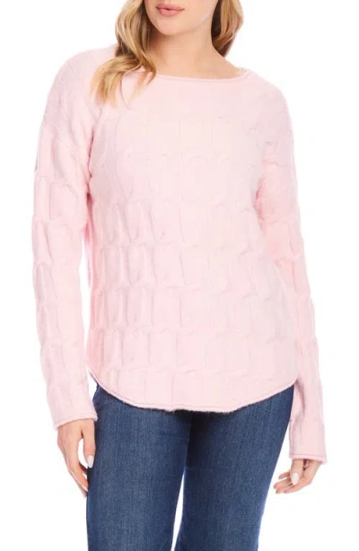 Karen Kane Cable Curved Hem Sweater In Pink