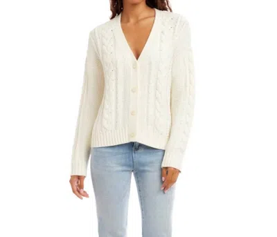 Karen Kane Cable Knit Cardigan Sweater In Cream In White