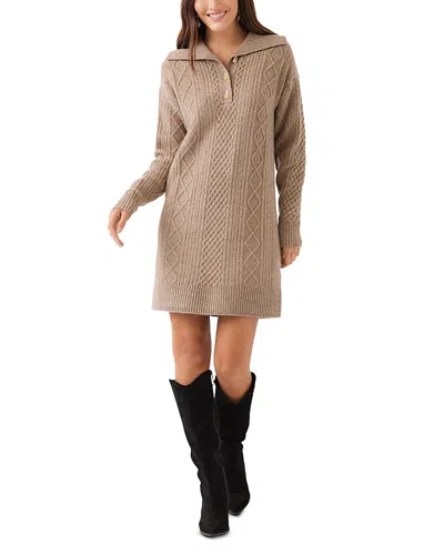 Karen Kane Cable Knit Collared Sweater Dress In Brown