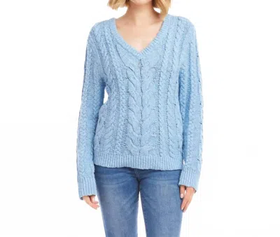 Karen Kane Cable Knit Long Sleeve Sweater In Blue