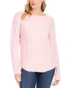Karen Kane Cable Curved Hem Sweater In Pink