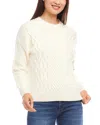Karen Kane Cable Crewneck Sweater In Cream