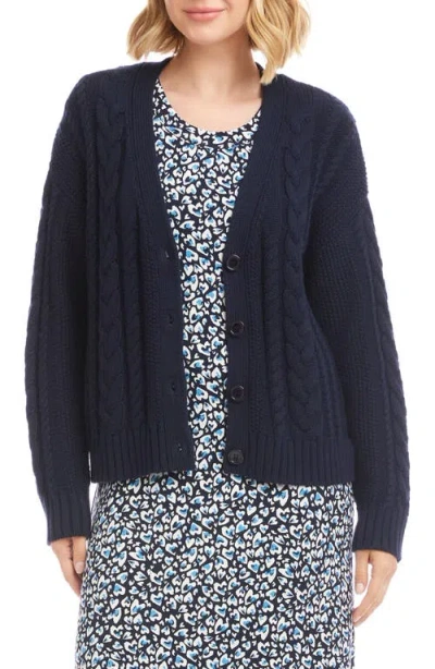 Karen Kane Cable Stitch Cardigan In Blue