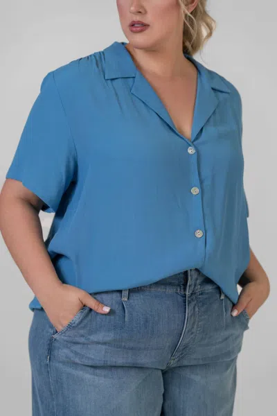 Karen Kane Camp Shirt In Baltic Blue