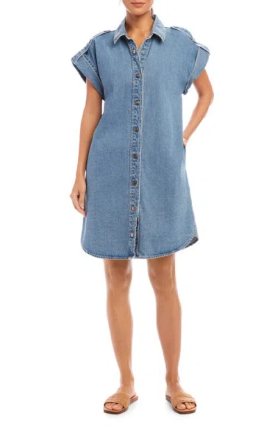 Karen Kane Cap Sleeve Shirtdress In Denim In Blue