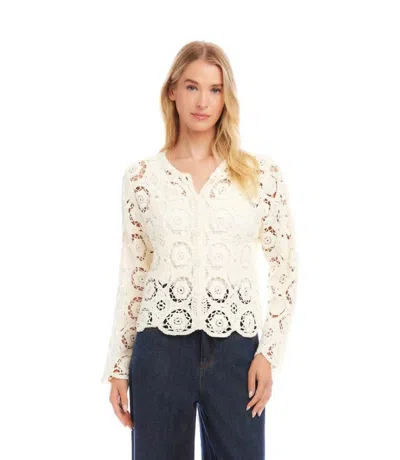 Karen Kane Catori Crochet Soft Jacket In Cream In White