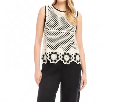Karen Kane Crochet Flower Detail Sweater Tank In Cream & Black In Multi
