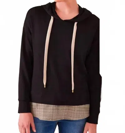 Karen Kane Charli Contrast Embellished Hem Hoodie In Black And Dark Tan In Burgundy