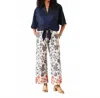 Karen Kane Drawstring Cropped Poplin Print Wide Leg Pants In Multi In Multi
