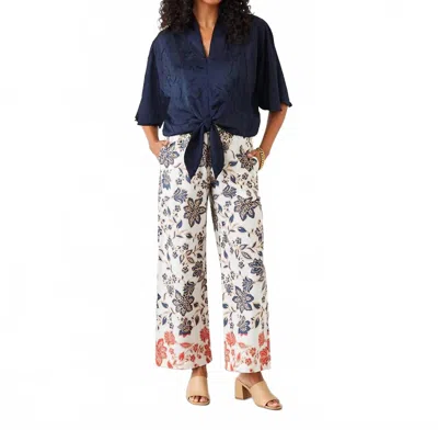 Karen Kane Drawstring Cropped Pants In Batik Boarder Print In Multi