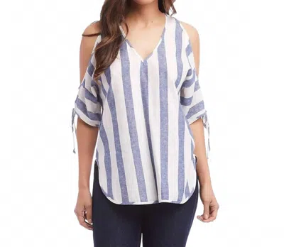 Karen Kane Cold Shoulder Tie Sleeve Top In Stripe In Purple