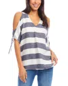 Karen Kane Cold-shoulder Tie-sleeve Top In Stripe