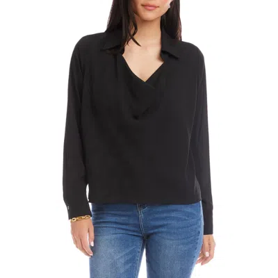 Karen Kane Collared Cowl Neck Top In Black