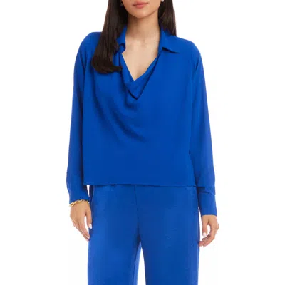 Karen Kane Collared Cowl Neck Top In Blue
