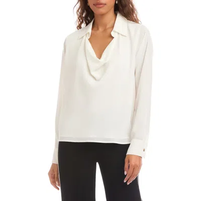 Karen Kane Collared Cowl Neck Top In White