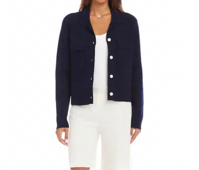 Karen Kane Collared Sweater Jacket In Navy In Blue