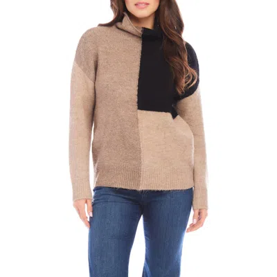 Karen Kane Colorblock Funnel Neck Sweater In Brown