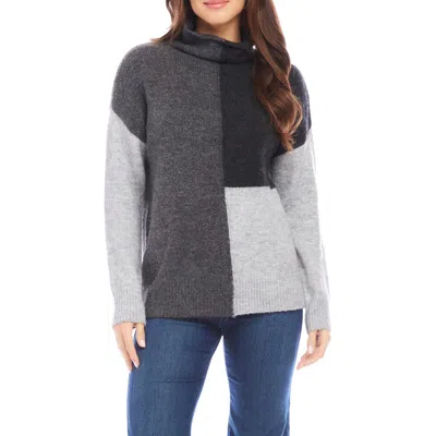 Karen Kane Colorblock Funnel Neck Sweater In Gray