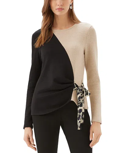 Karen Kane Colorblock Long Sleeve Satin Bow Top In Black