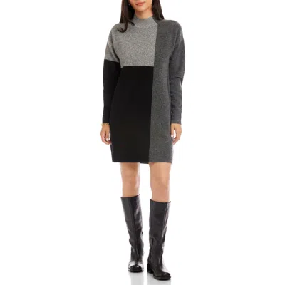 Karen Kane Colorblock Long Sleeve Sweater Dress In Gray