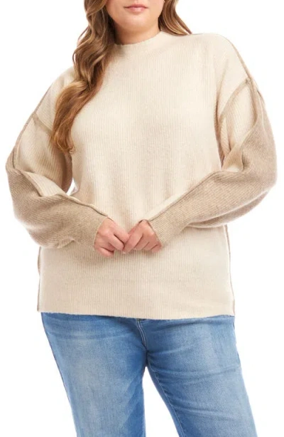 Karen Kane Colorblock Mock Neck Sweater In Neutral