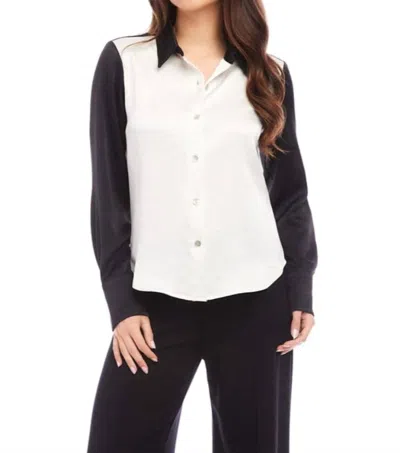 Karen Kane Colorblock Shirt In Cream/black In Multi