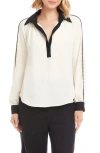 Karen Kane Colorblock Trim Popover Top In White
