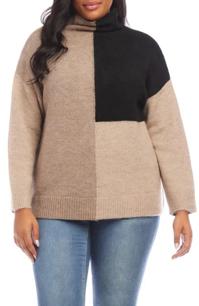 Karen Kane Colorblock Turtleneck Sweater In Beige Multi