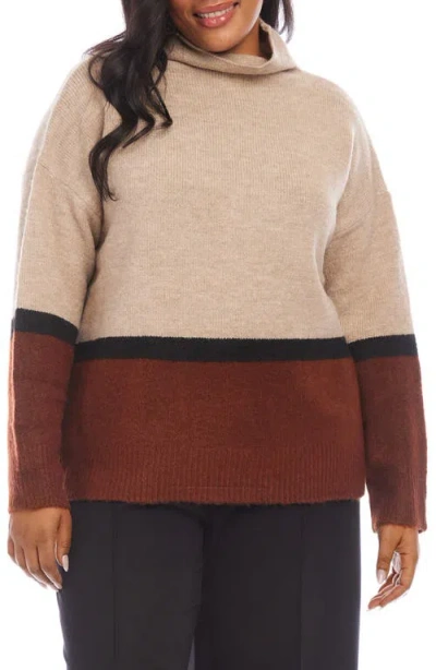 Karen Kane Colorblock Turtleneck Sweater In Beige Multi