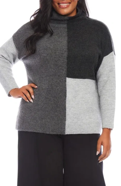 Karen Kane Colorblock Turtleneck Sweater In Gray