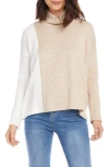 Karen Kane Colorblock Turtleneck Top In Oatmeal In Neutral