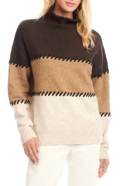Karen Kane Colorblock Whipstitch Turtleneck Sweater In Multi