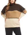 Karen Kane Colorblock Whipstitch Turtleneck Sweater In Brown