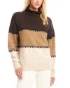 Karen Kane Colorblock Whipstitch Turtleneck Sweater In Brown
