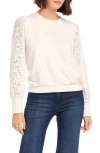 Karen Kane Contrast Lace Sleeve Sweatshirt In Cream