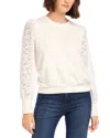 Karen Kane Contrast Lace Sleeve Sweatshirt In Cream