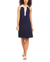 Karen Kane Contrast Placket Sleeveless A-line Dress In Navy/ White