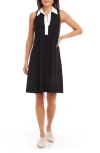 Karen Kane Contrast Placket Sleeveless A-line Dress In Black W/white