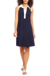 Karen Kane Contrast Placket Sleeveless A-line Dress In Navy/ White