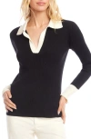 Karen Kane Contrast Rib Polo Sweater In Black
