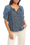 Karen Kane Contrast Short Sleeve Button-up Peasant Top
