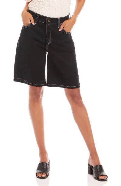 Karen Kane Contrast Stitch Denim Bermuda Shorts In Natural/black